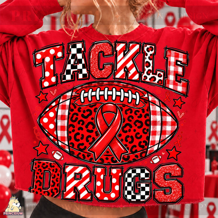 Tackle Drugs Football Red Ribbon