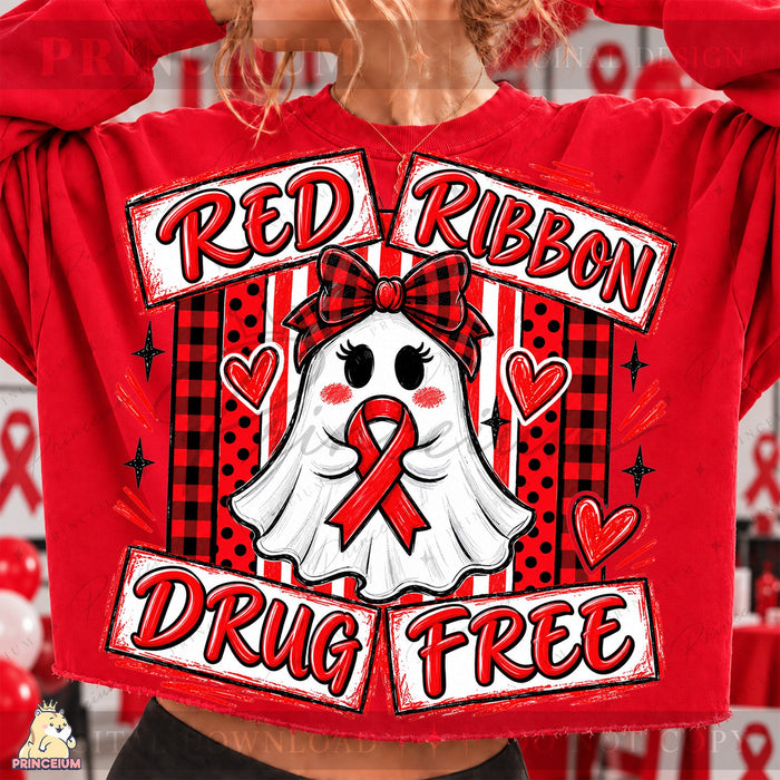 Red Ribbon Drug Free Ghost