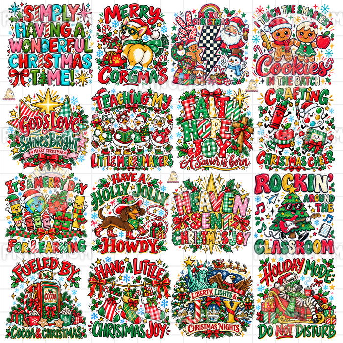 15+ Christmas PNG Bundle Colorful Hand Drawn Holiday Designs