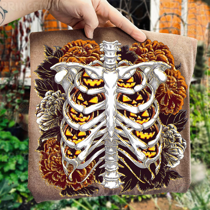 Skeleton Ribcage with Pumpkins