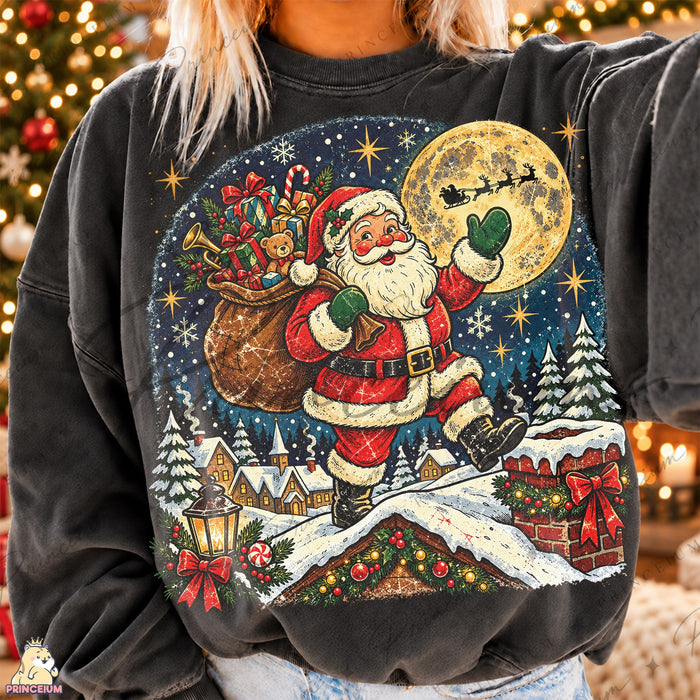 Vintage Santa Beneath the Golden Moon