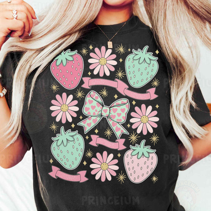 Pastel Strawberry Bow & Daisies