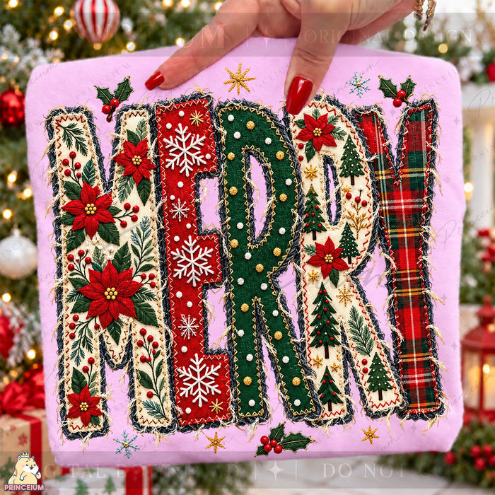 Stitched Merry Christmas Applique