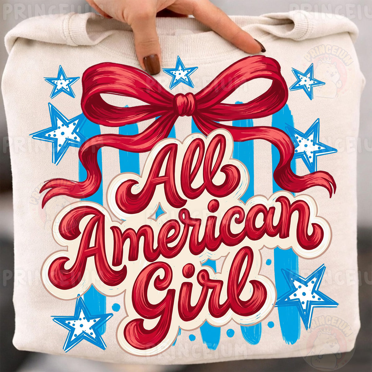 All American Girl Sublimation Design PNG | Patriotic Red Bow Digital Download