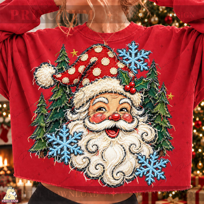 Vintage Santa Among Snowy Trees