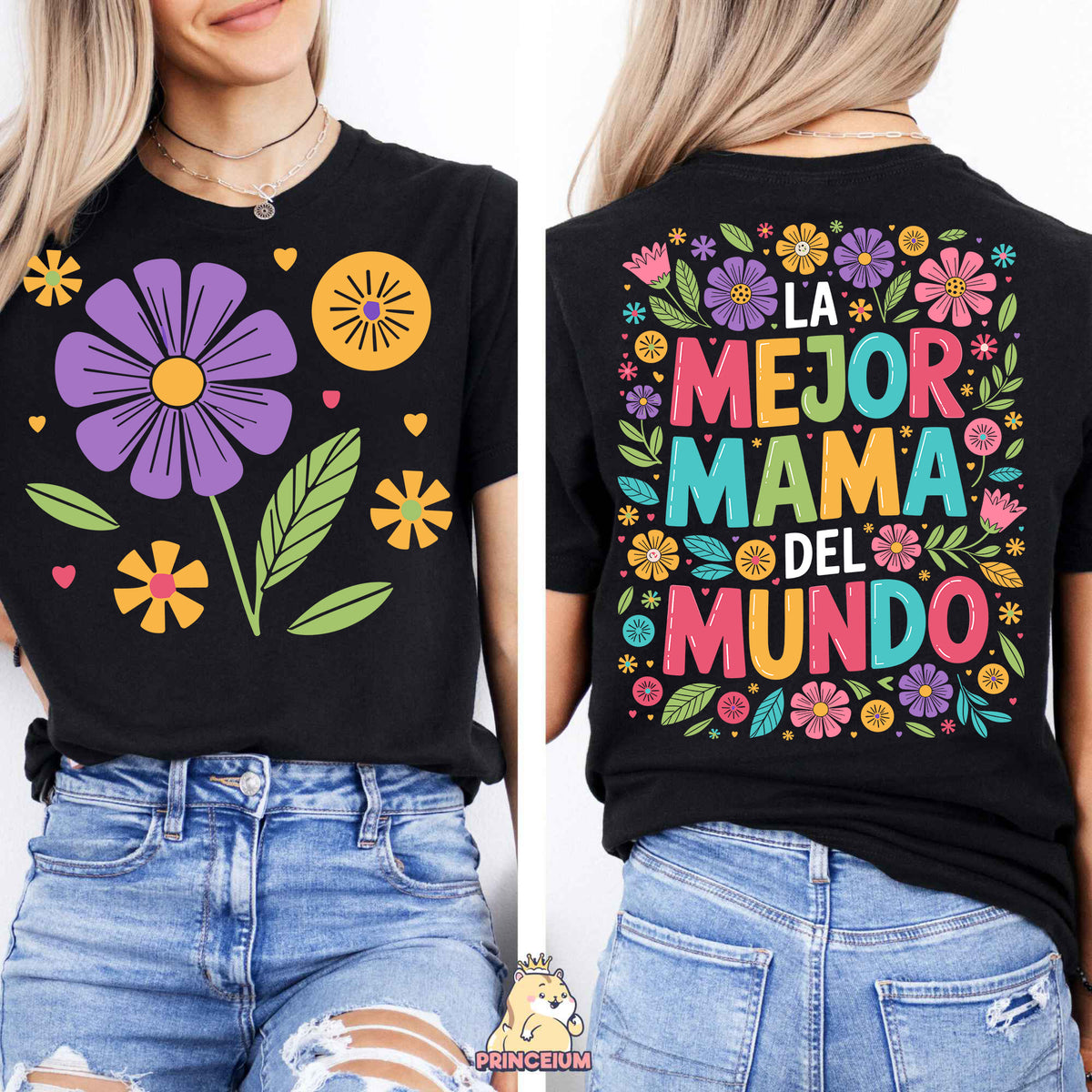 a woman wearing a t - shirt that says la mejor mama del mundo
