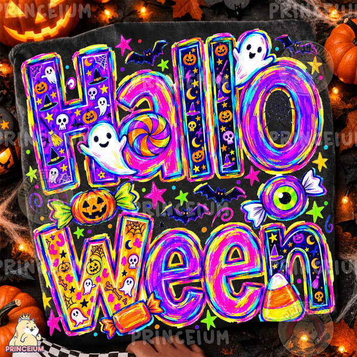 Neon Halloween Ghosts & Candy