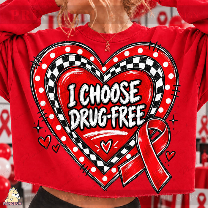 I Choose Drug-Free Heart Ribbon