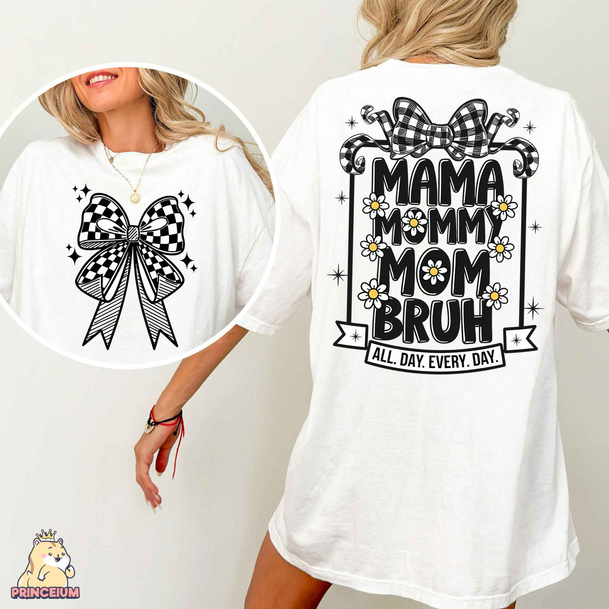 a woman wearing a white shirt with a bow on it