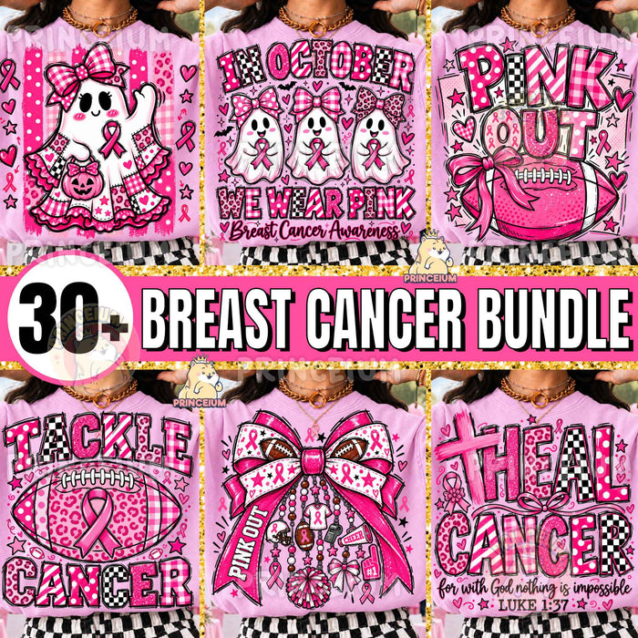 30+ Breast Cancer Awareness PNG Mega Bundle Pink Ribbon Ghost Bow & Football Designs