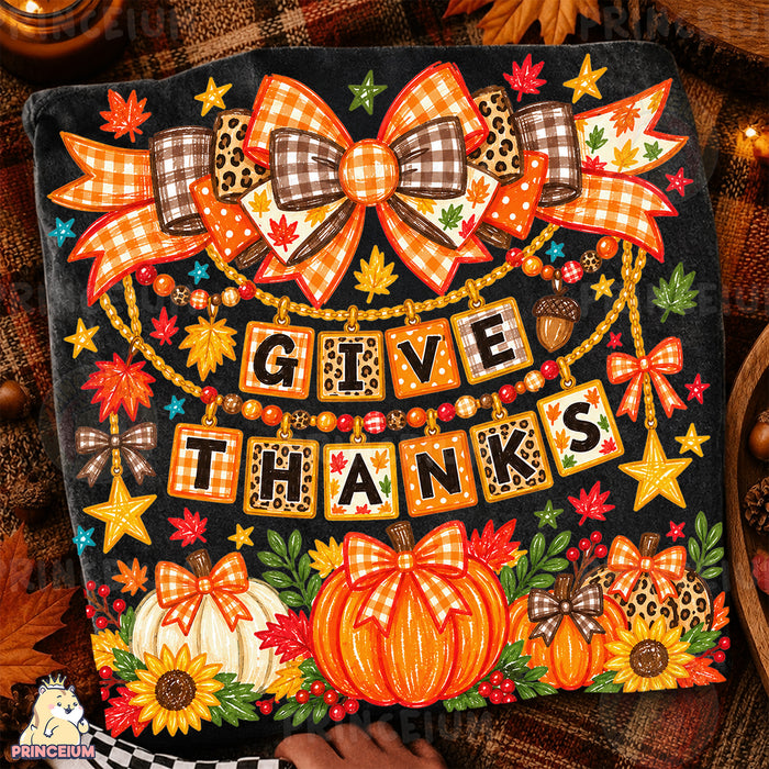 Give Thanks PNG Preppy Fall Bows & Pumpkins Thanksgiving Design