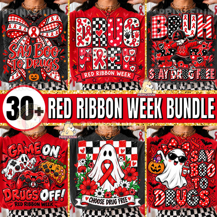 30+ Red Ribbon Week PNG Bundle Drug Free Halloween Designs