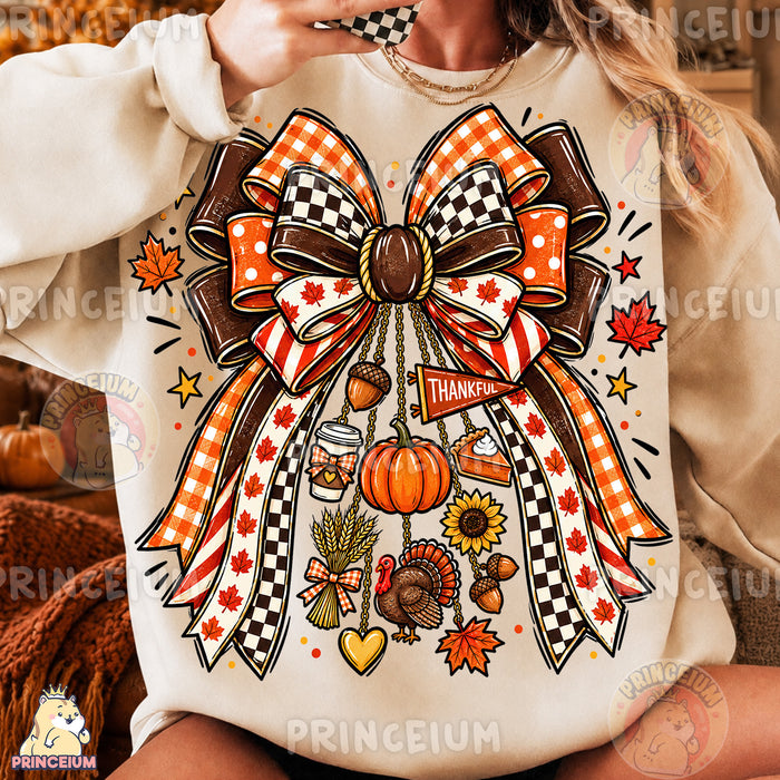 Thankful Bow PNG Preppy Thanksgiving Turkey & Pumpkin Design
