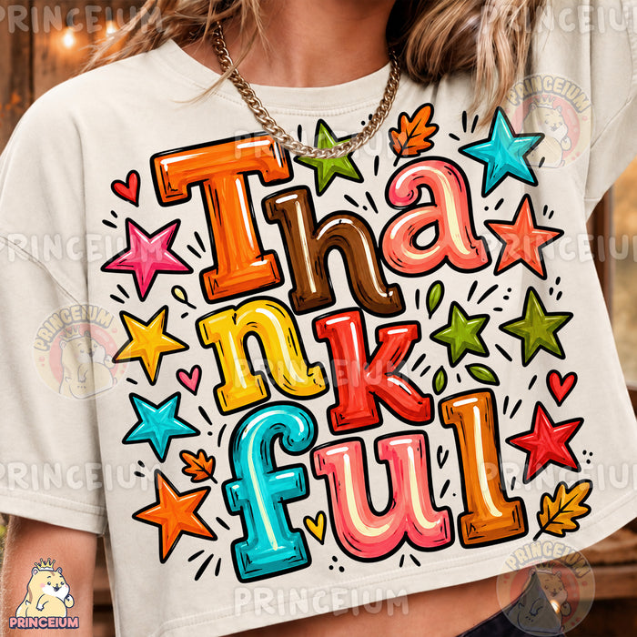 Thankful PNG Colorful Preppy Lettering Thanksgiving Design