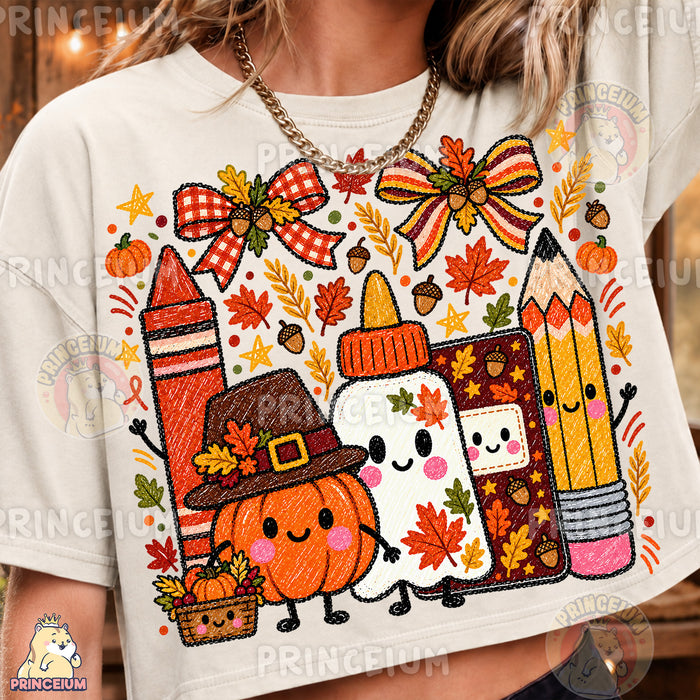 Thanksgiving School Supplies PNG Cute Crayon Style Teacher Design