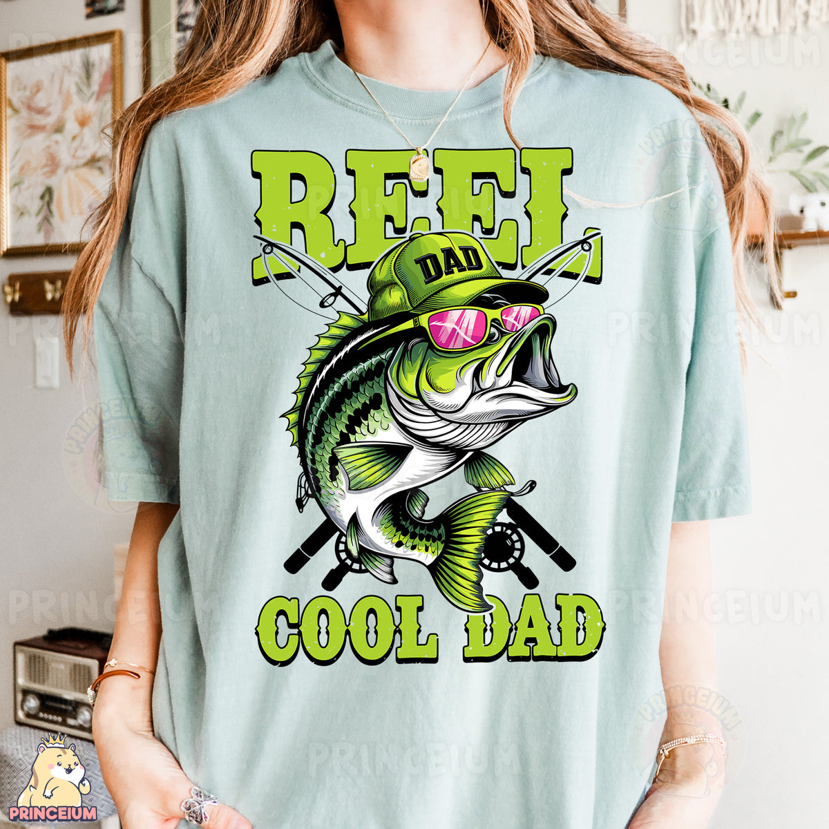 a woman wearing a t - shirt with a fish on it