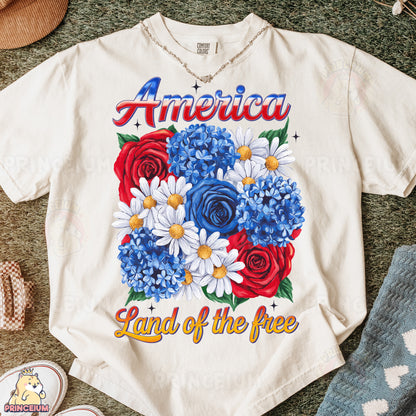 an american land of the free t - shirt with flowers on it