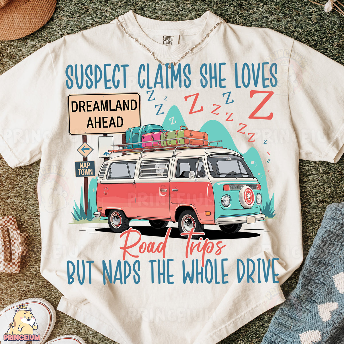 a t - shirt with a vw bus and luggage on it