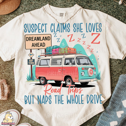 a t - shirt with a vw bus and luggage on it