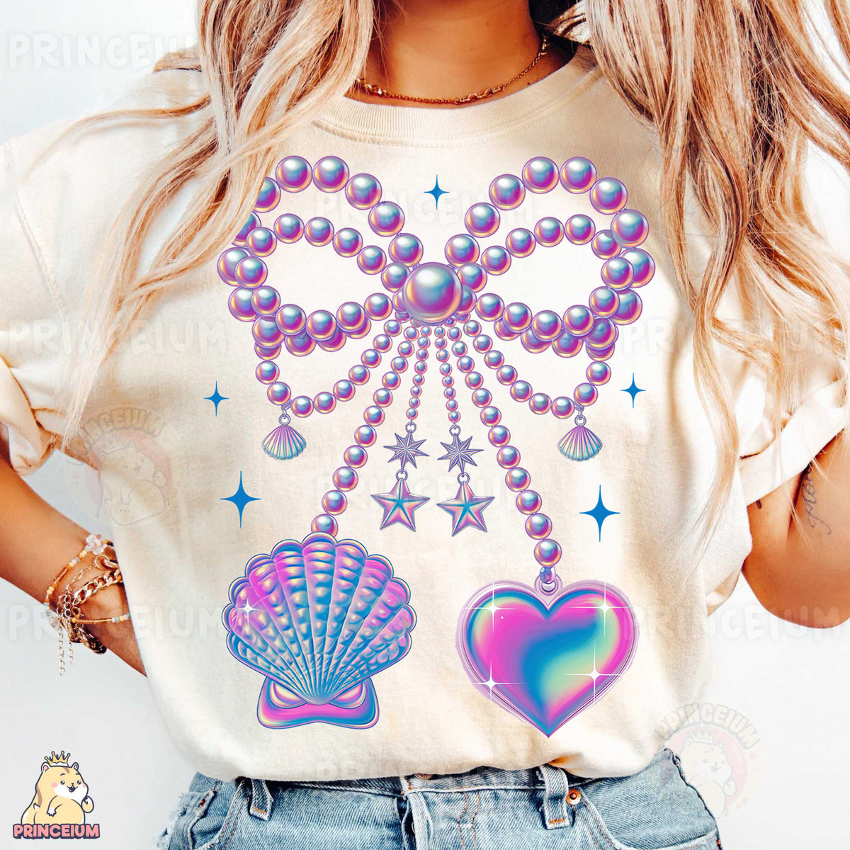 a woman wearing a t - shirt with a design on it