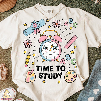 a t - shirt that says time to study on it