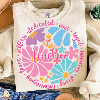 a t - shirt that says teacher surrounded by shoes