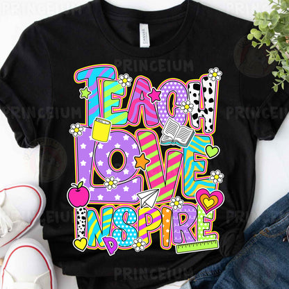a t - shirt that says teach love inspire