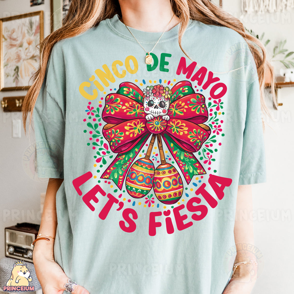 a woman wearing a cinco de mayo t - shirt