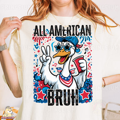 a woman wearing a t - shirt that says all american brut