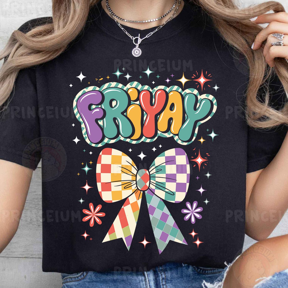 a woman wearing a t - shirt that says friyap