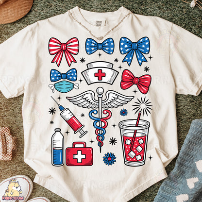 a white t - shirt with a doctor themed design on it