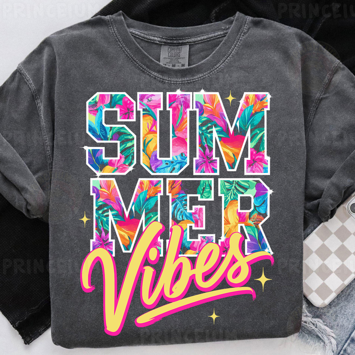 a t - shirt with the words summer vibes printed on it