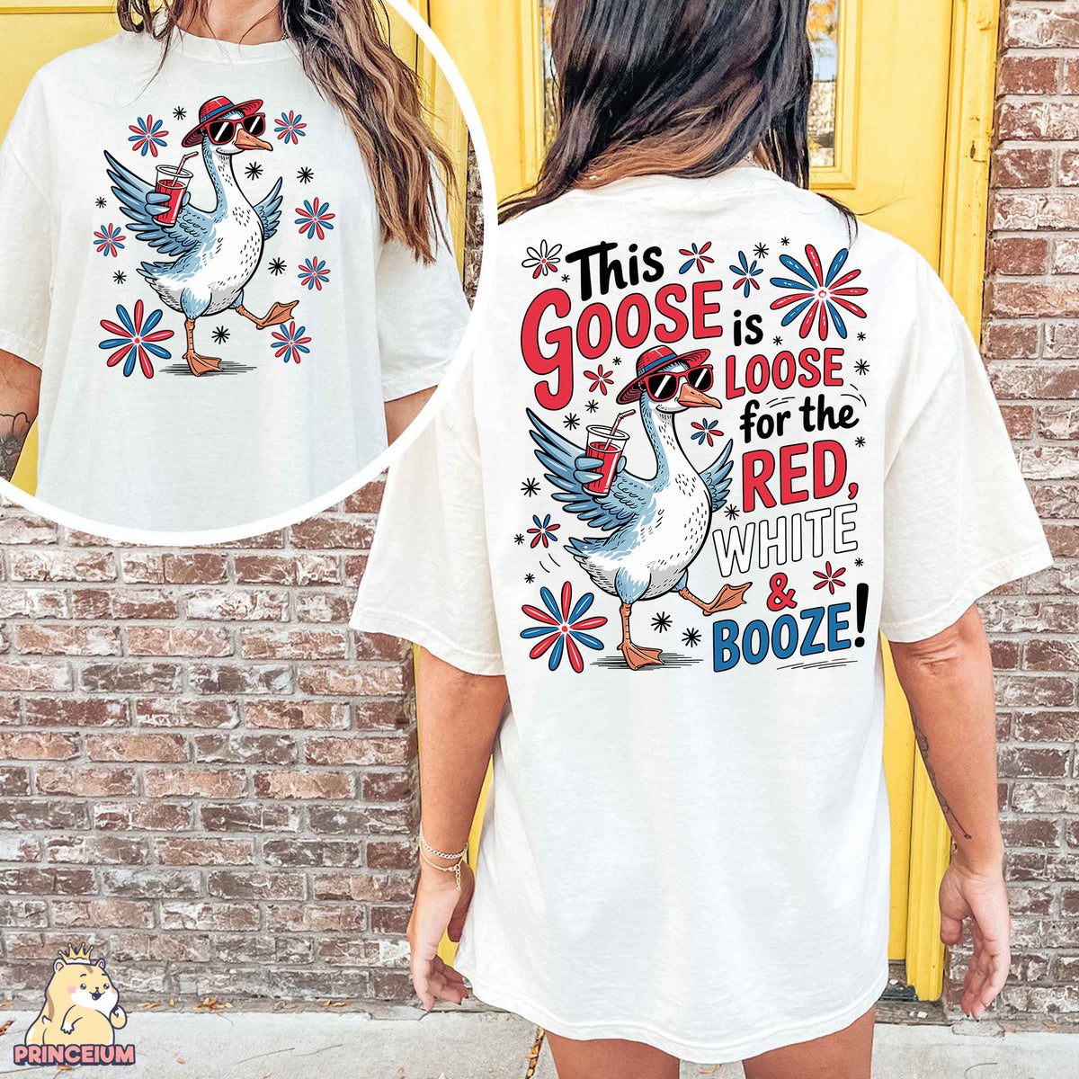 this goose is loose for the red, white and booze t - shirt