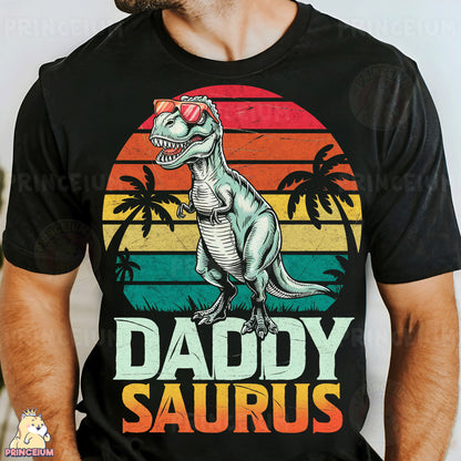 a man wearing a t - shirt with a dinosaur on it
