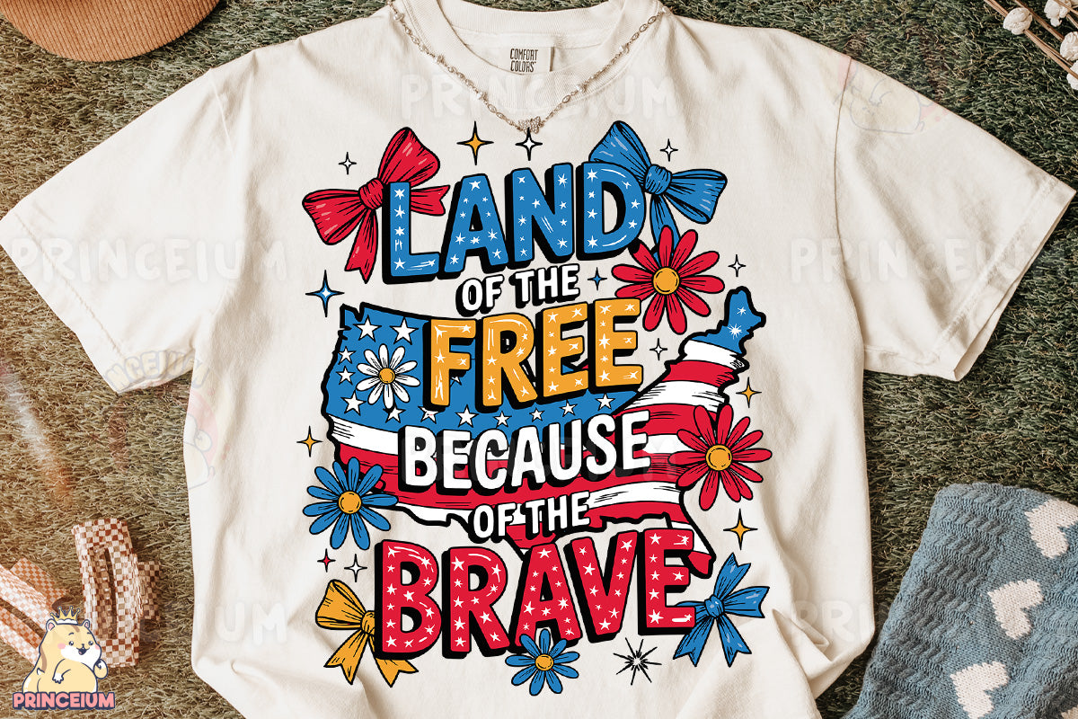 a t - shirt that says land of the free because of the brave