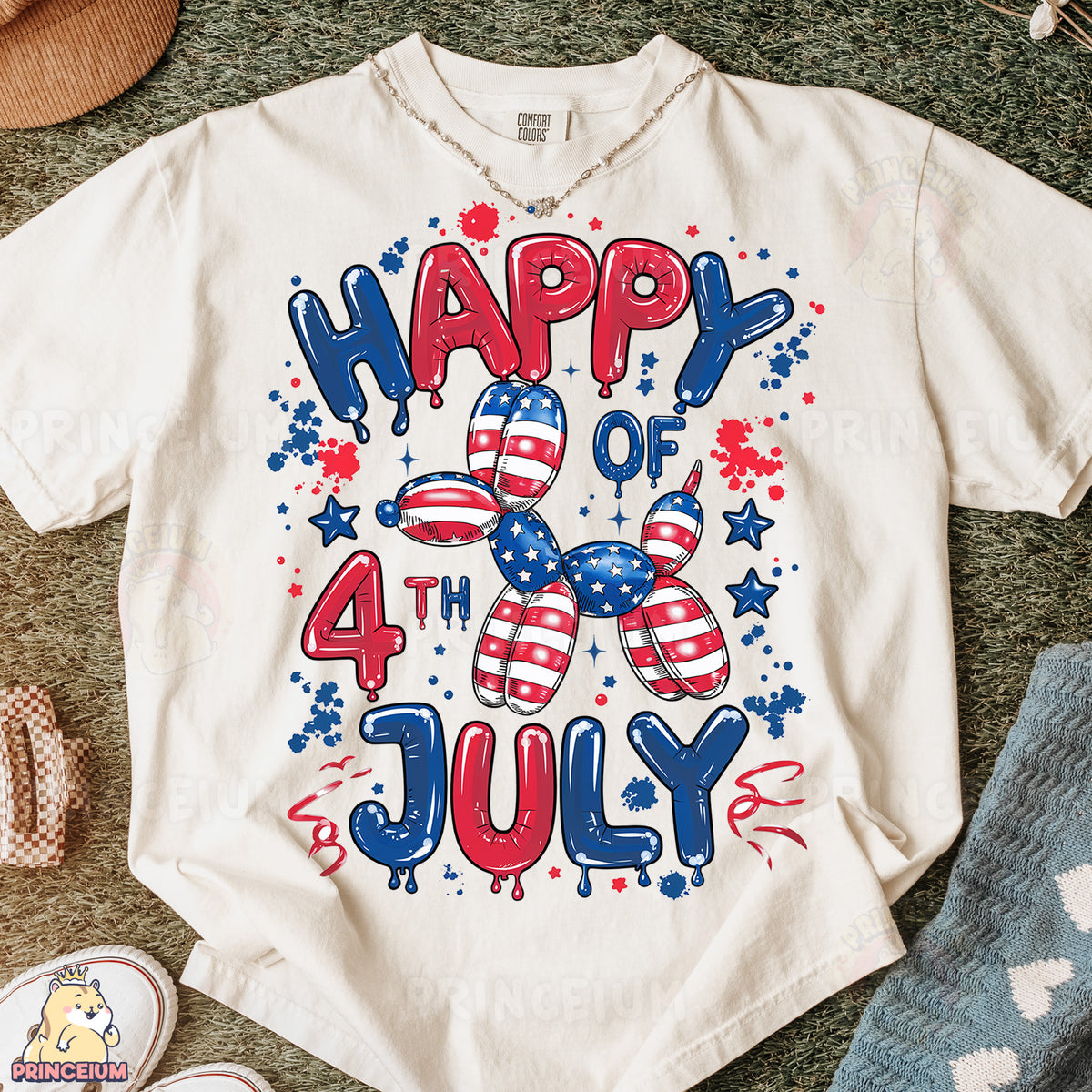 a fourth of july t - shirt with american flags on it