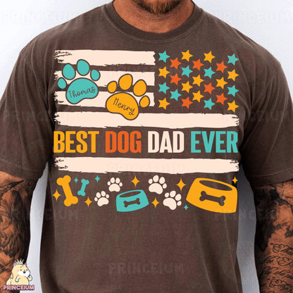 a man wearing a t - shirt that says best dog dad ever