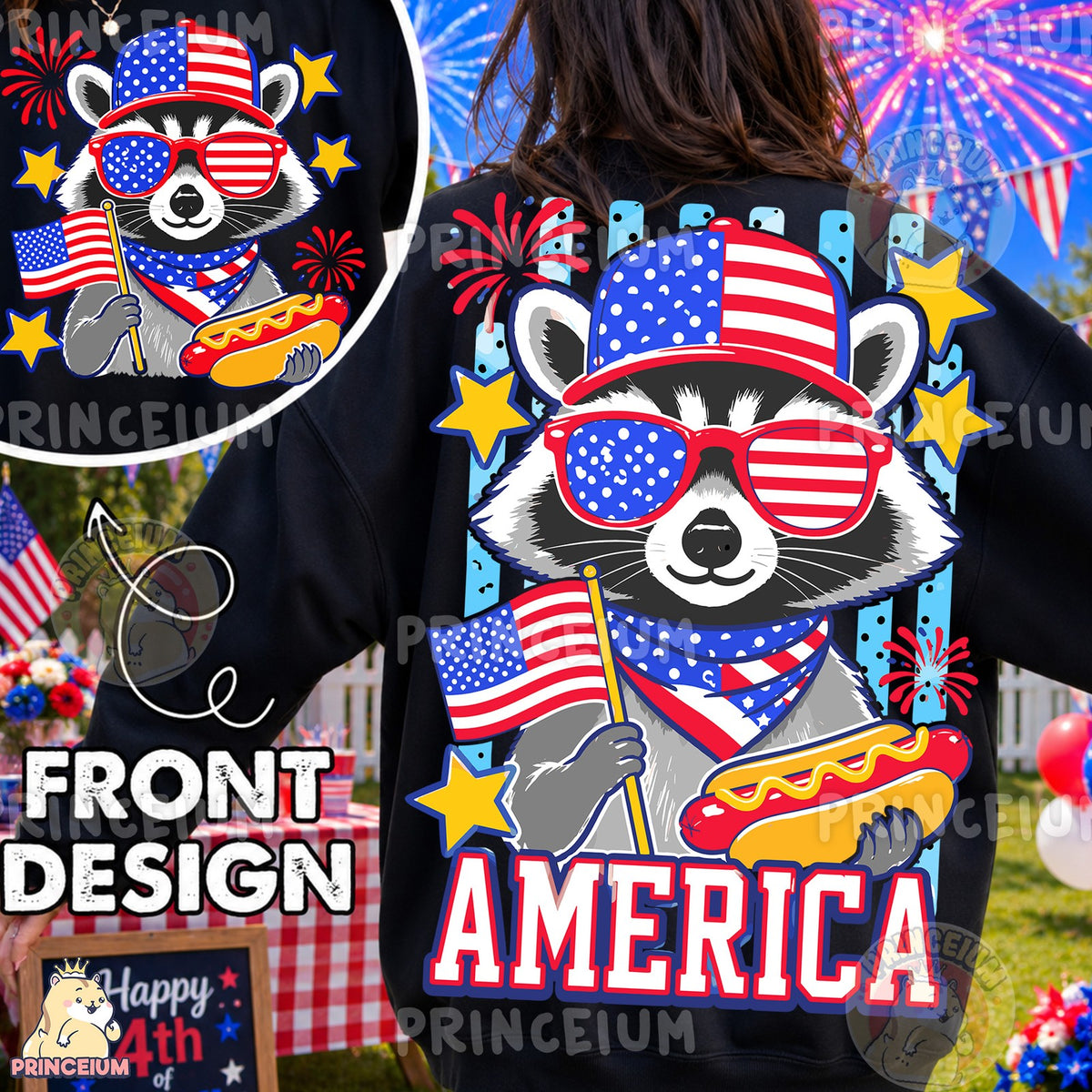 Patriotic Raccoon America Front and Back