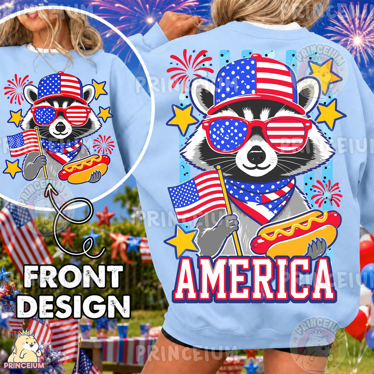 Patriotic Raccoon America Front and Back