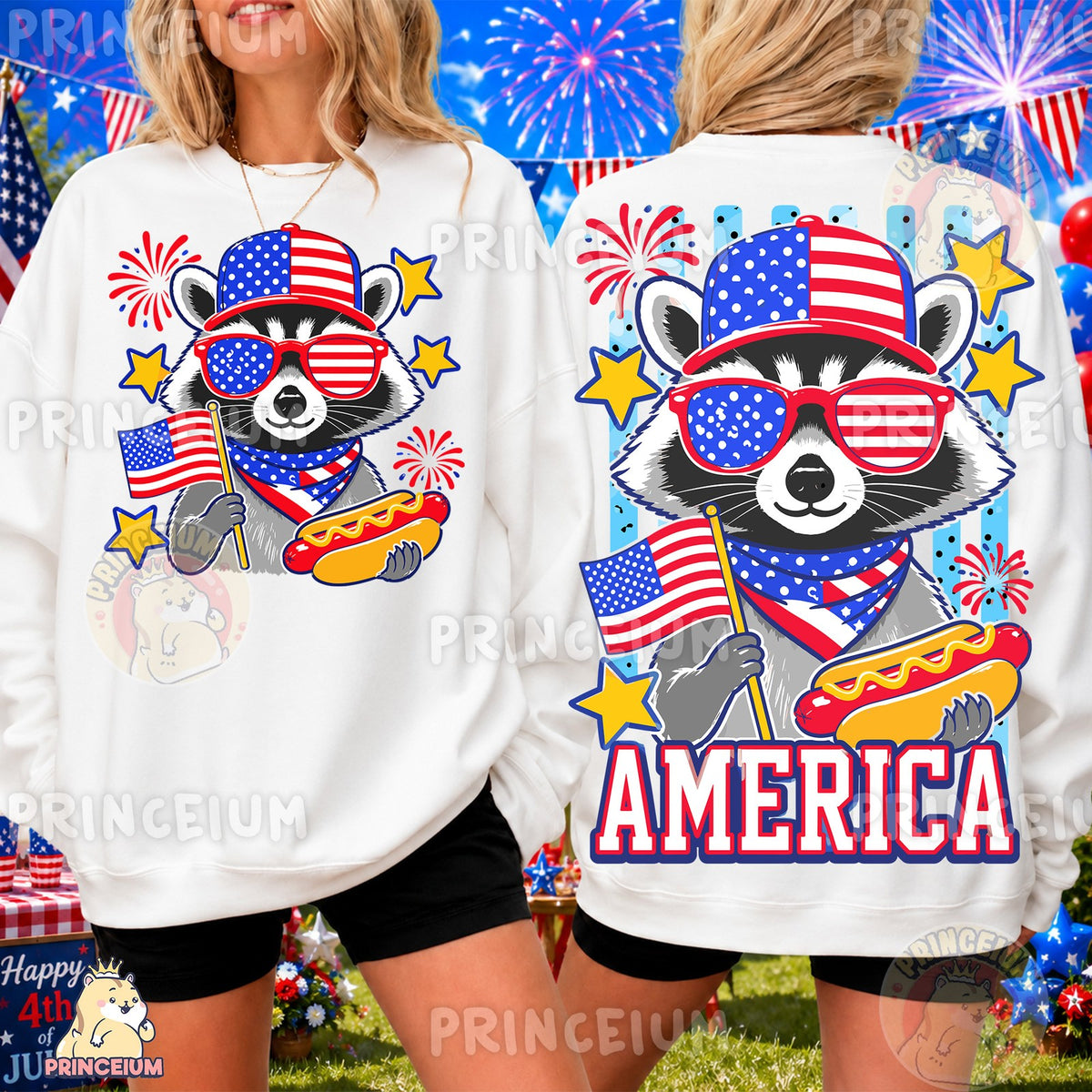 Patriotic Raccoon America Front and Back