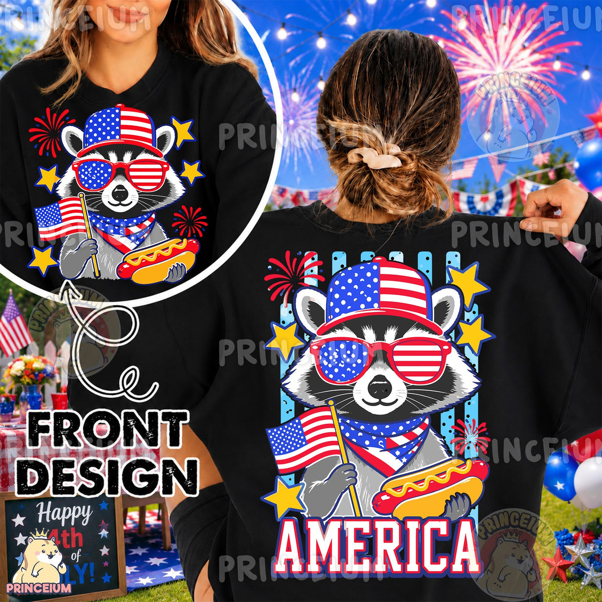 Patriotic Raccoon America Front and Back