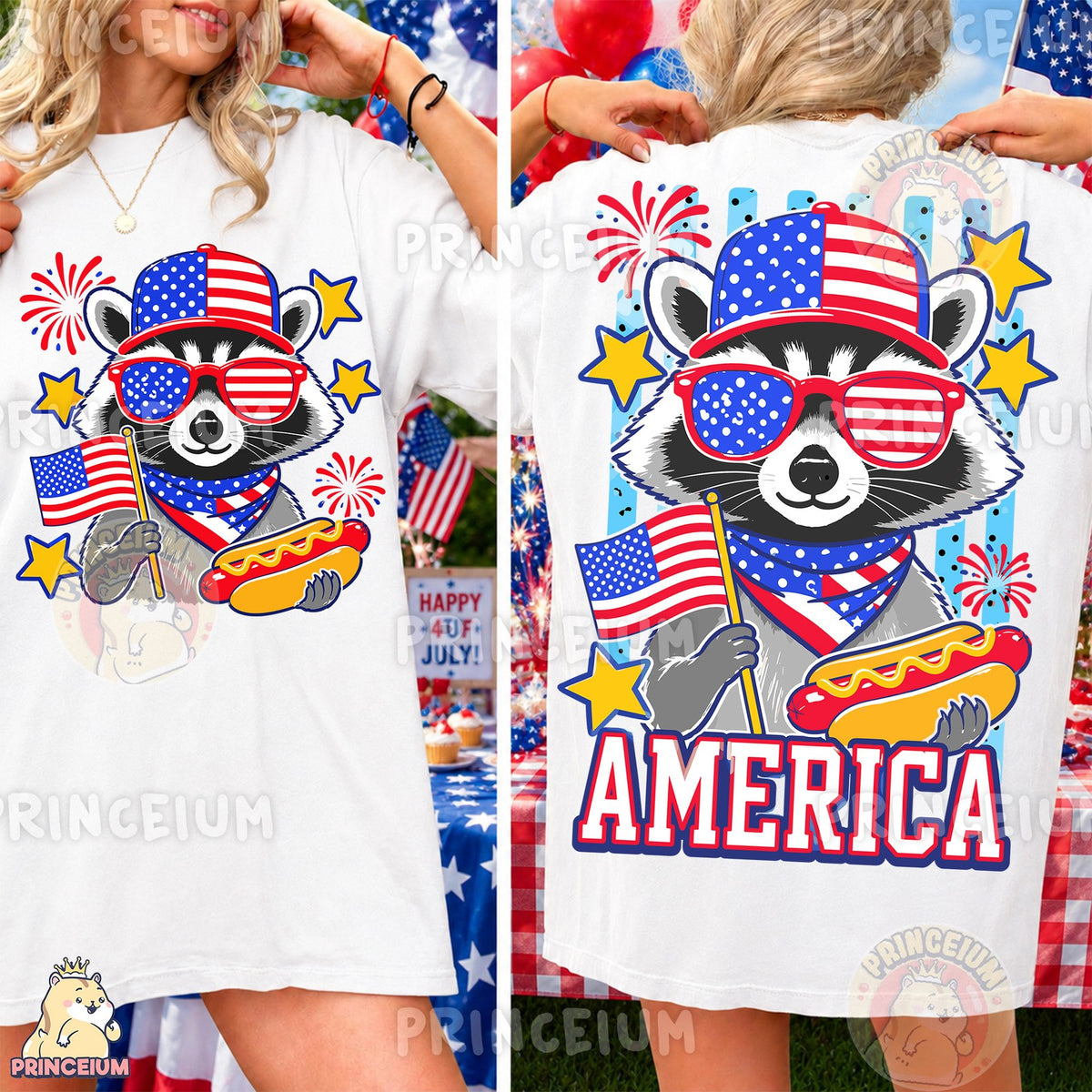Patriotic Raccoon America Front and Back