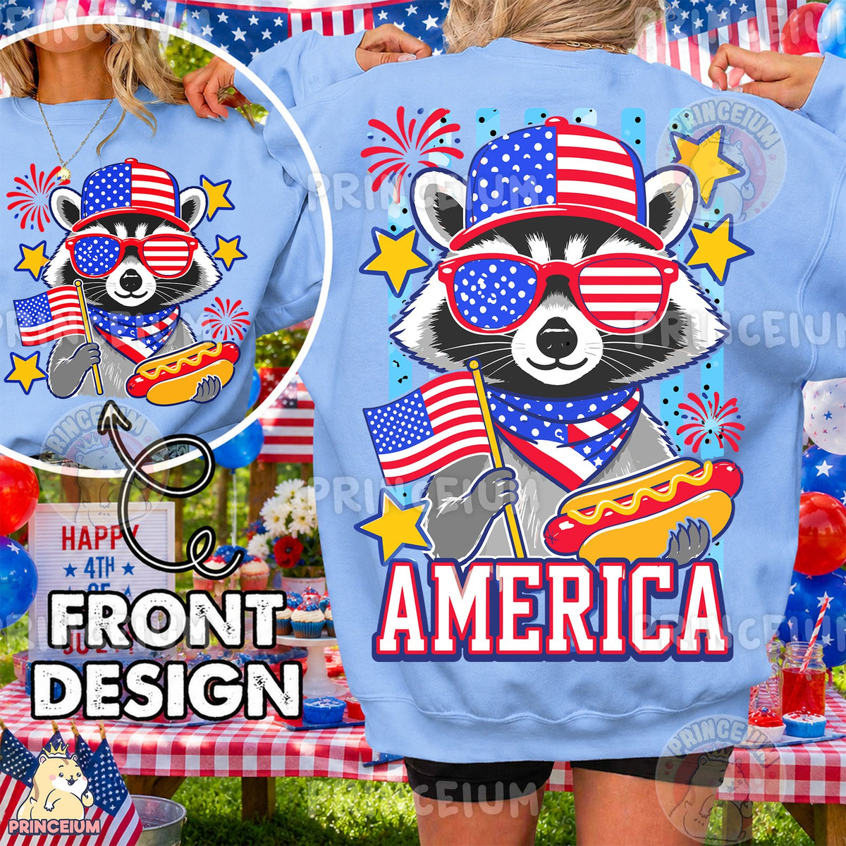 Patriotic Raccoon America Front and Back