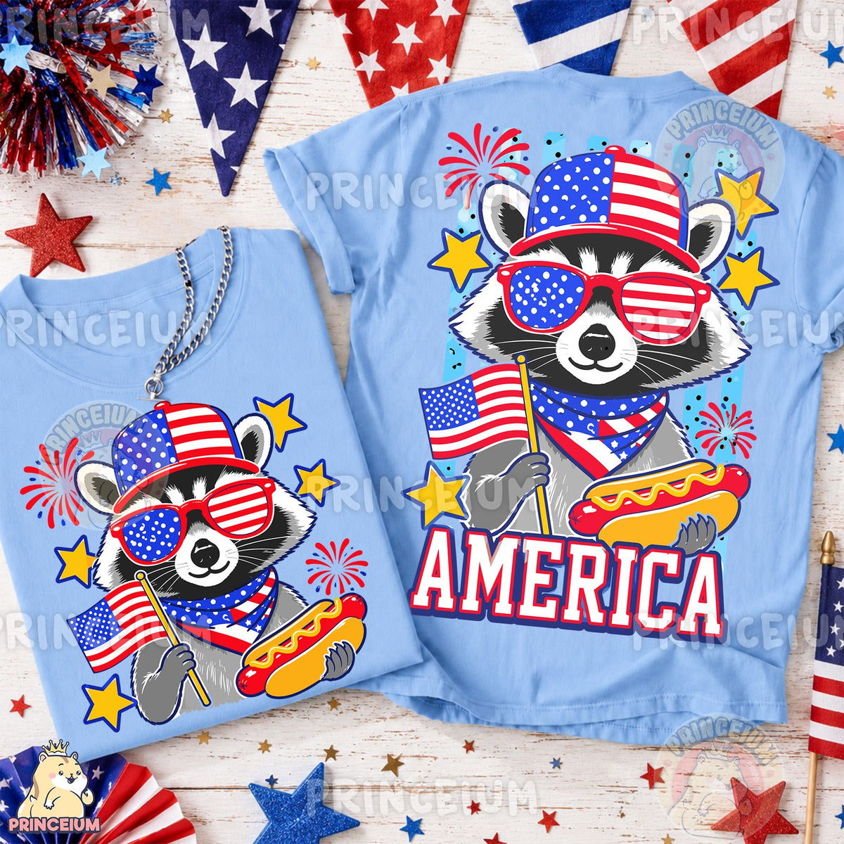 Patriotic Raccoon America Front and Back
