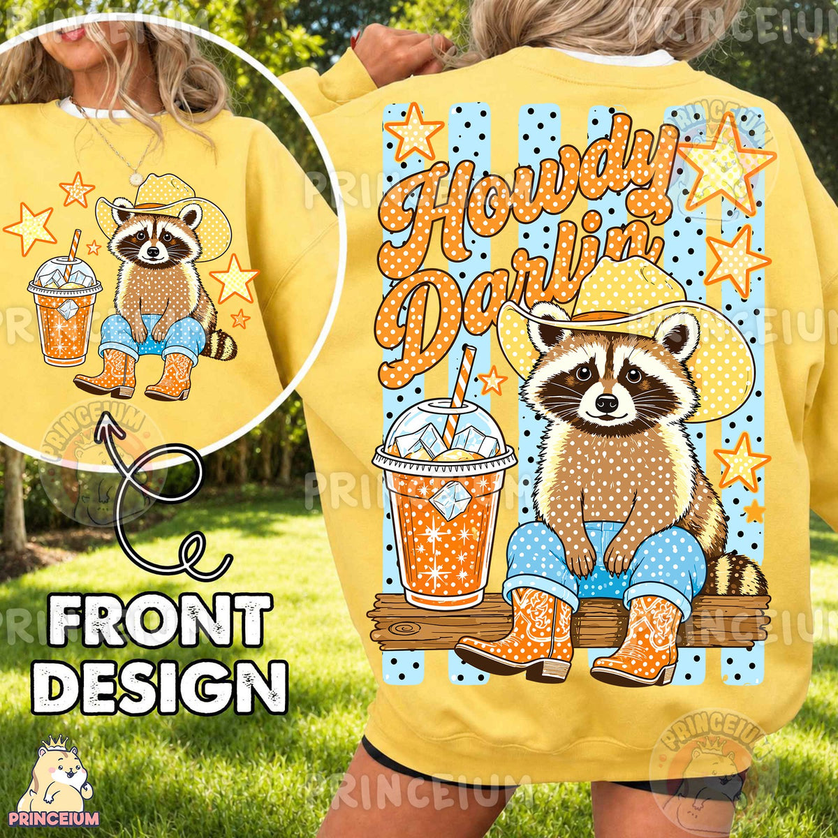 Howdy Darlin Cowboy Raccoon Front and Back