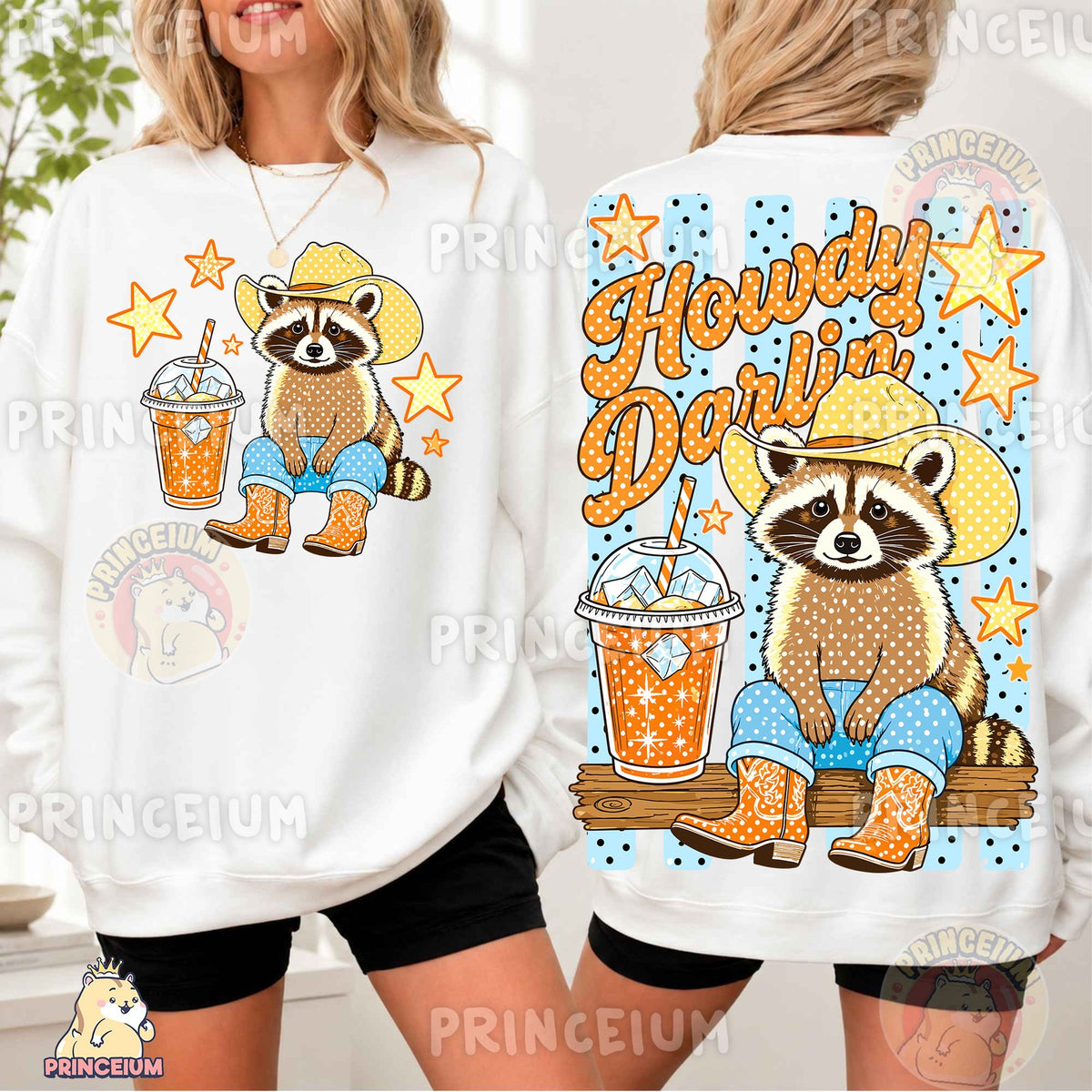 Howdy Darlin Cowboy Raccoon Front and Back