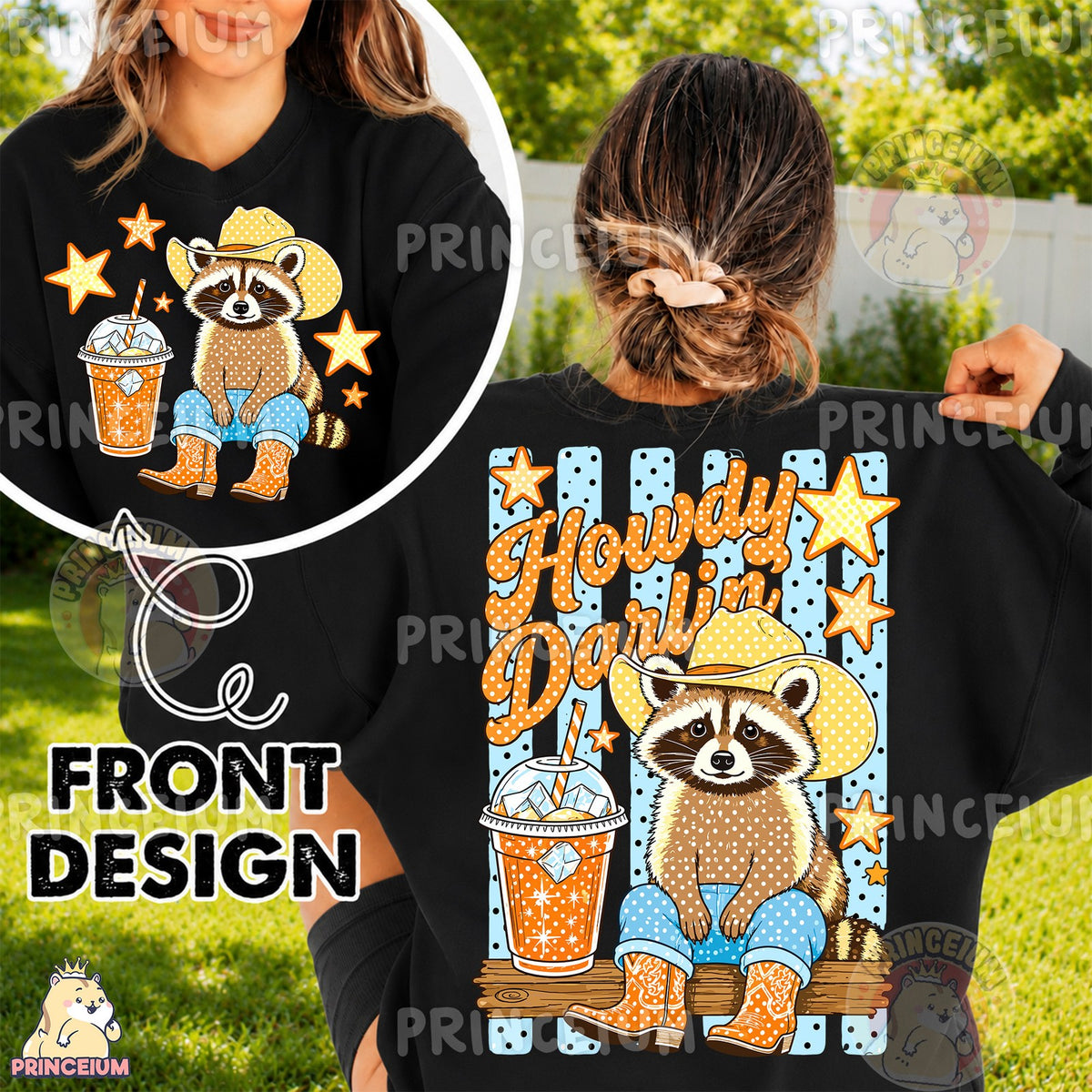 Howdy Darlin Cowboy Raccoon Front and Back
