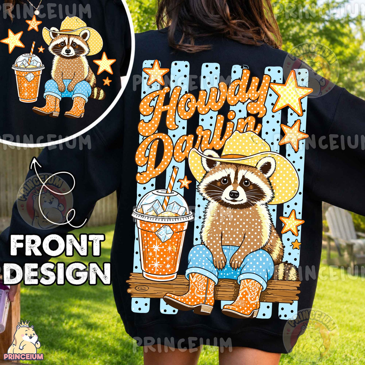 Howdy Darlin Cowboy Raccoon Front and Back