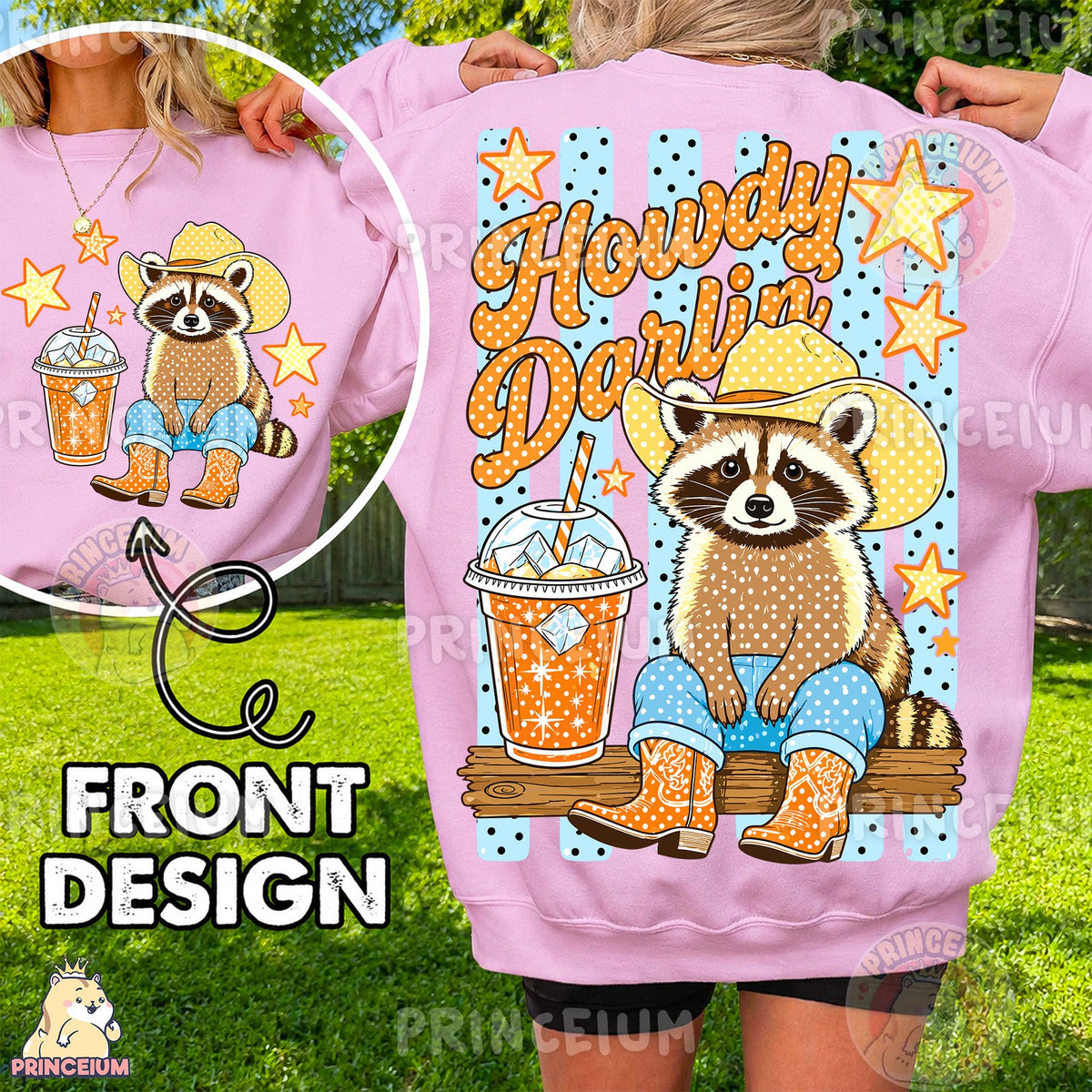 Howdy Darlin Cowboy Raccoon Front and Back