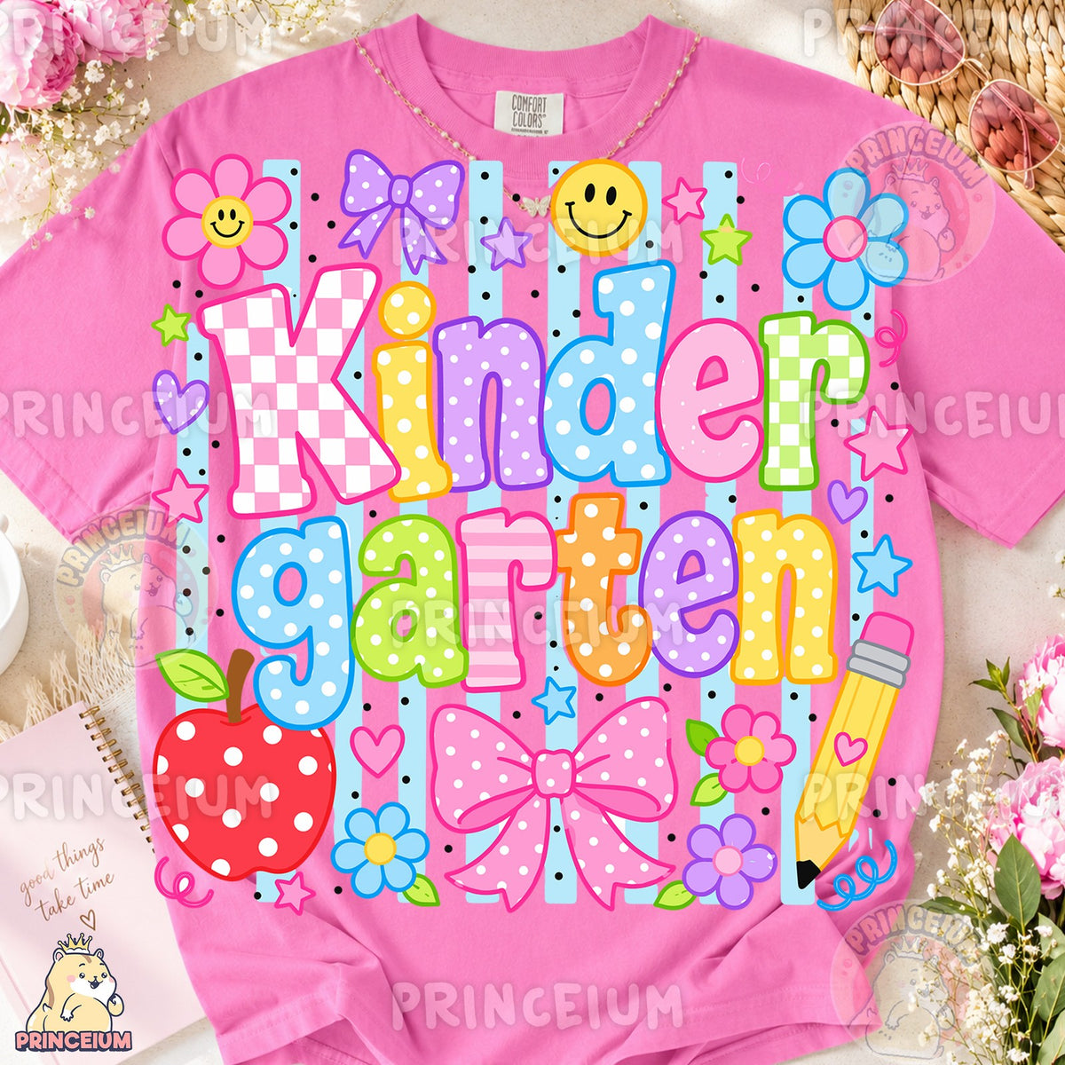 Colorful Kindergarten Apple & Pencil